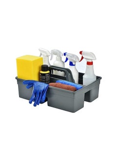 VINSTAR Cleaning Caddy with Handle- Cleaning Products Organiser, Handy Kitchen Cleaning Tool Box and Cleaners Carry Tray Basket - Large 15 * 13 * 4.5 inch High (Grey)  - Image 1