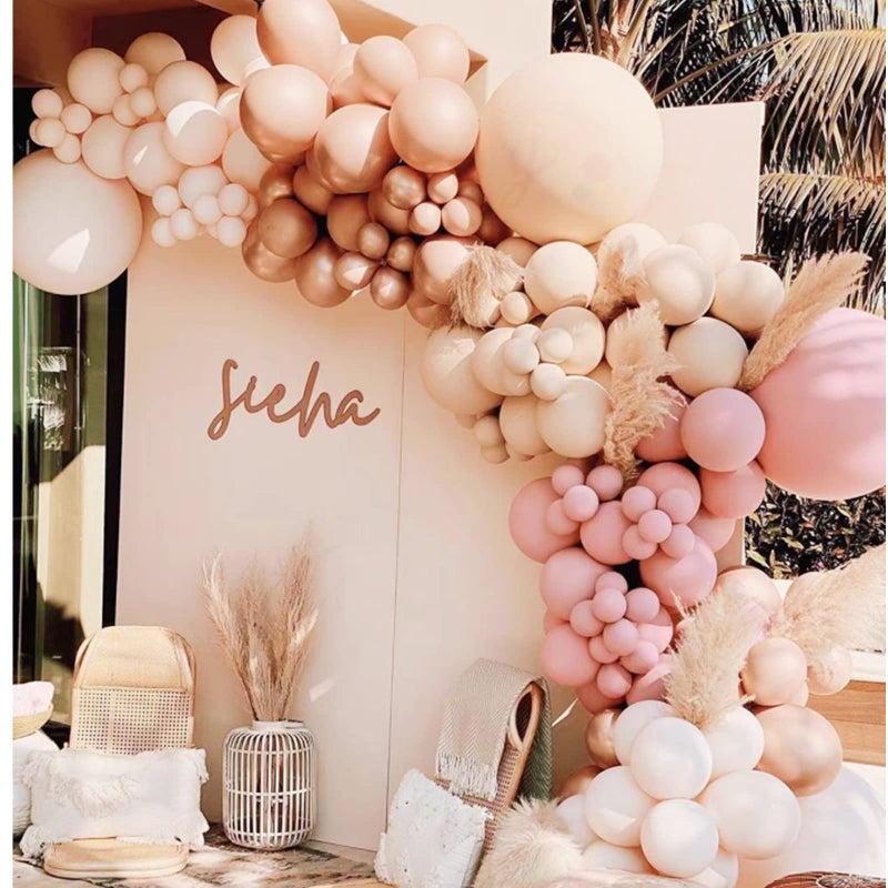 IHEPYQ Boho Balloon Arch Kit 156pcs Dusty Rose Balloon Garland Double Stuffed Dusty Pink Nude Brown Cream Peach Chrome Rose Gold Balloon Garland Kit for Baby Shower Bridal Wedding Birthday Party Decorations - Image 2