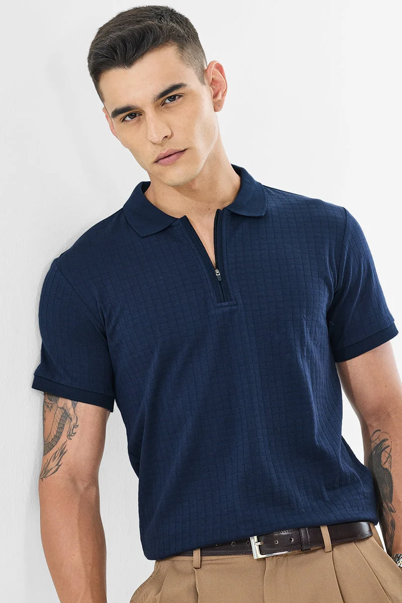 SNITCH Regular Fit 100% Cotton Zipper Polo T-Shirt