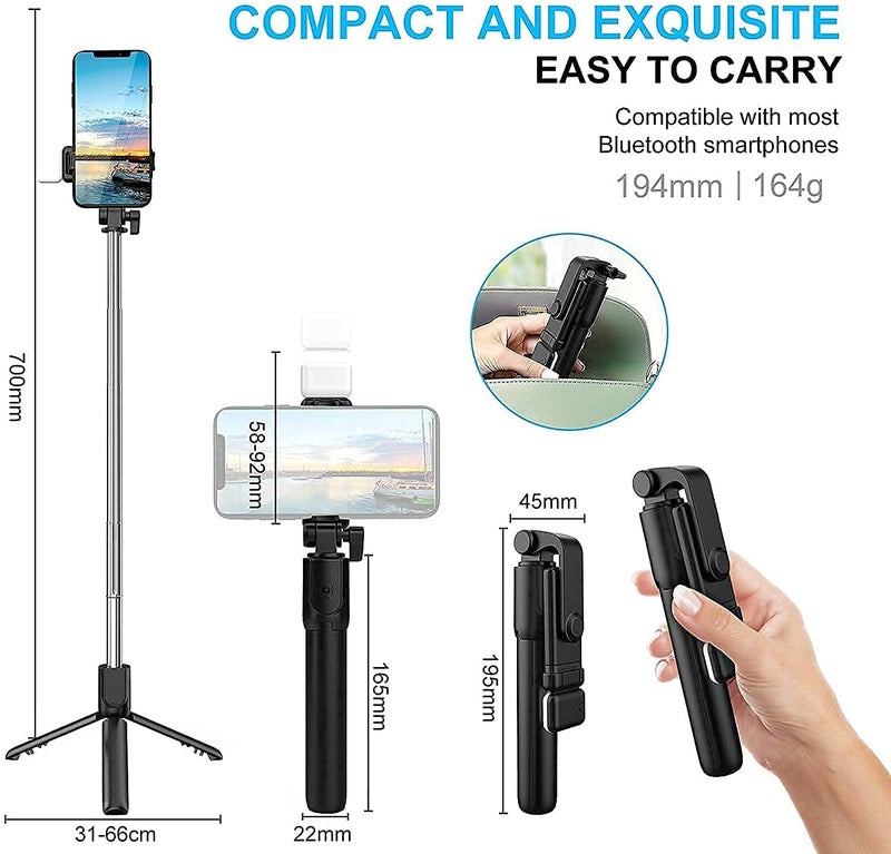 MMAK MAK Selfie Stick with Tripod Stand, 3 in 1 Multifunctional Design, Rechargable LED Light with Two Brighness Levels for Make up, Selfie, Vlogging & Photo Shoot, Selfie Stick with Bluetooth Remote - Image 4