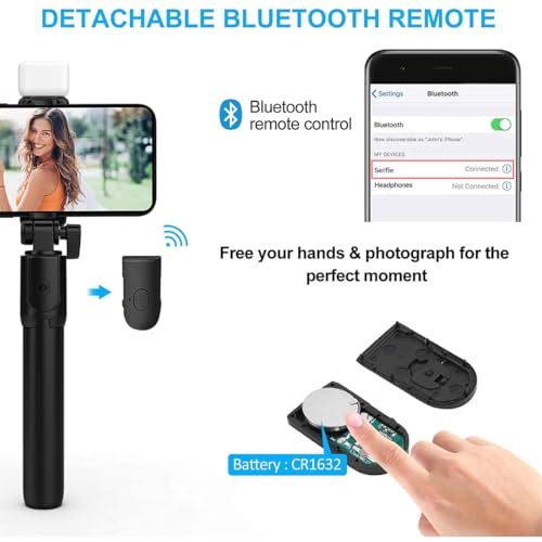 MMAK MAK Selfie Stick with Tripod Stand, 3 in 1 Multifunctional Design, Rechargable LED Light with Two Brighness Levels for Make up, Selfie, Vlogging & Photo Shoot, Selfie Stick with Bluetooth Remote - Image 5