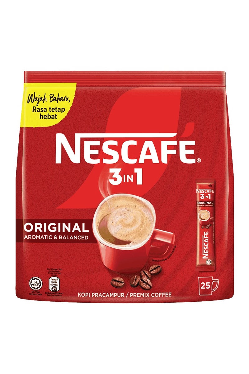 Nescafe 3 in 1 Original Aromatic and Balanced Premix Coffee - 18g X 25 Sticks - Image 1