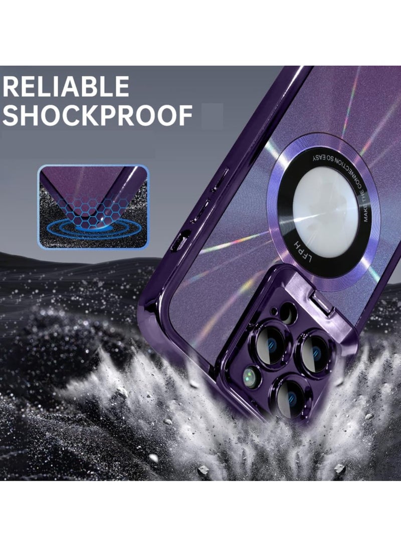 SOLARAE حافظة آيفون 15 برو ماكس مع حامل كاميرا، [متوافقة مع ماغسيف] [حامل حلقة كاميرا مدمج]، حماية من الدرجة العسكرية، حافظة مغناطيسية لآيفون 15 برو ماكس 6.7" 2023، بنفسجي - Image 2