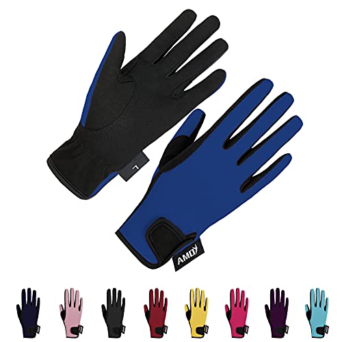 Amoy Horseback Riding Gloves for Kids Children Equestrian Gloves Child Youth Boys Girls Mittens Perfect for Biking Cycling Riding Running Outdoor Activities Royal Blue M Age 8-10 - Image 1
