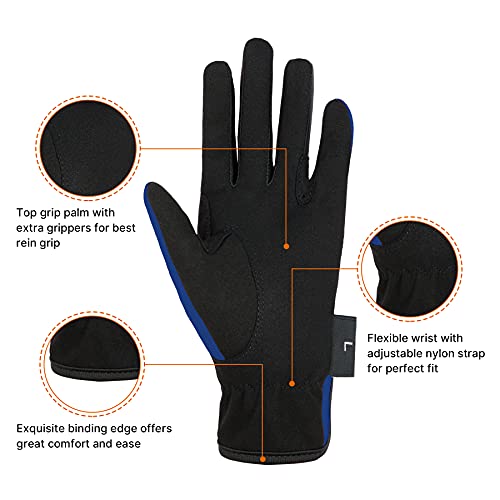 Amoy Horseback Riding Gloves for Kids Children Equestrian Gloves Child Youth Boys Girls Mittens Perfect for Biking Cycling Riding Running Outdoor Activities Royal Blue M Age 8-10 - Image 3