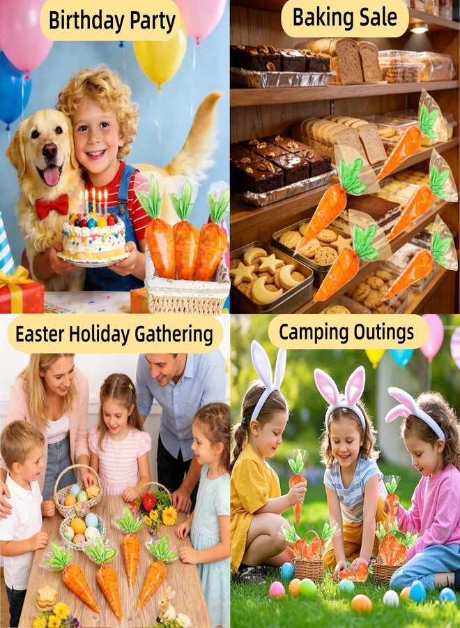 FERENLI 100 Pcs 7.87x13 inch Cute Carrot Cellophane Treat Bags with Gold Twist Ties Easter Cone Shaped Goodie Bags for Candy Popcorn Snack Birthday Easter Party Favors Supplies - Image 5