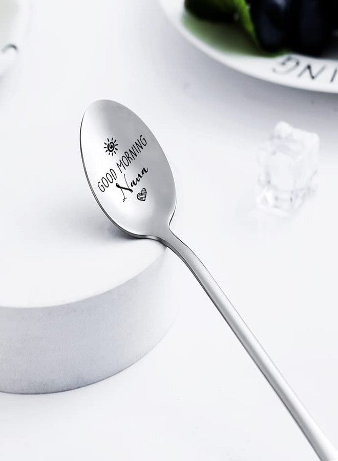 Kefley Mothers Day Birthday Gifts for Grandma Good Morning Nana Spoon for Nanny Granny Engraved Soup Coffee Spoon Teaspoons for Nannie Nana Christmas Gift from Granddaughter Grandson Grandchildren - Image 2