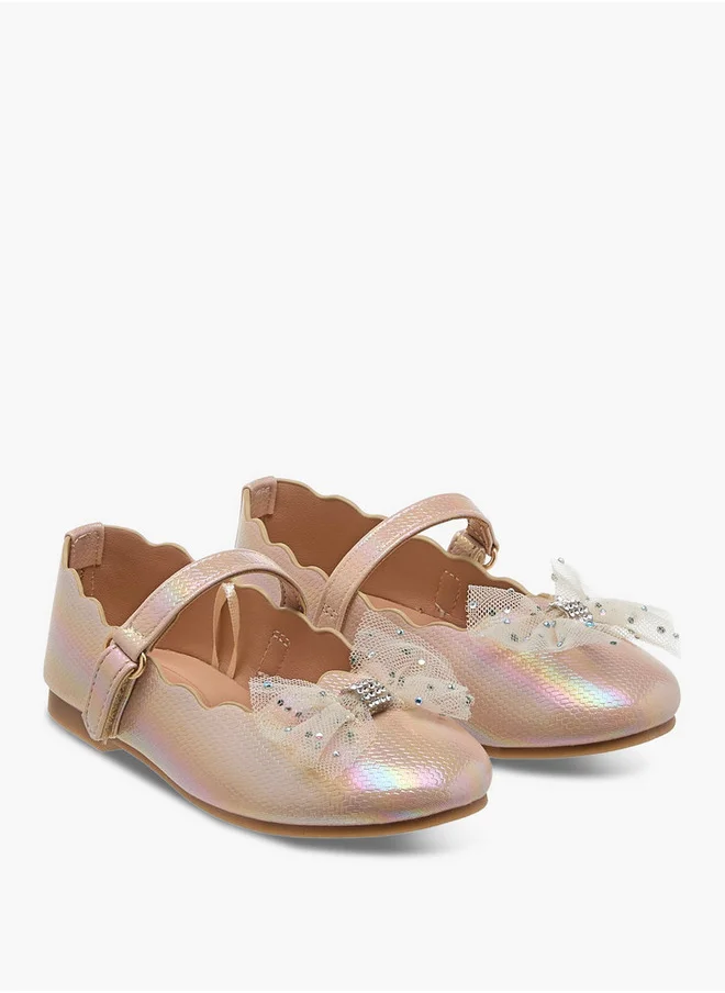 JUNIORS Bow Accent Ballerina Shoes with Hook and Loop Closure