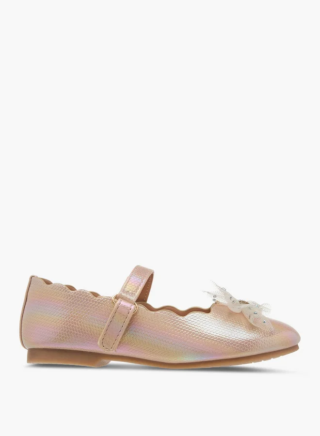 JUNIORS Girls Bow Accent Ballerina Shoes with Hook and Loop Closure
