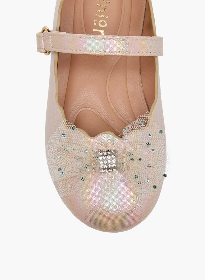 JUNIORS Girls Bow Accent Ballerina Shoes with Hook and Loop Closure