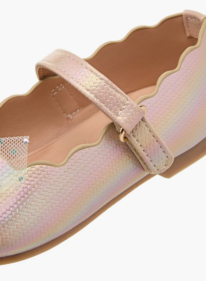 JUNIORS Girls Bow Accent Ballerina Shoes with Hook and Loop Closure