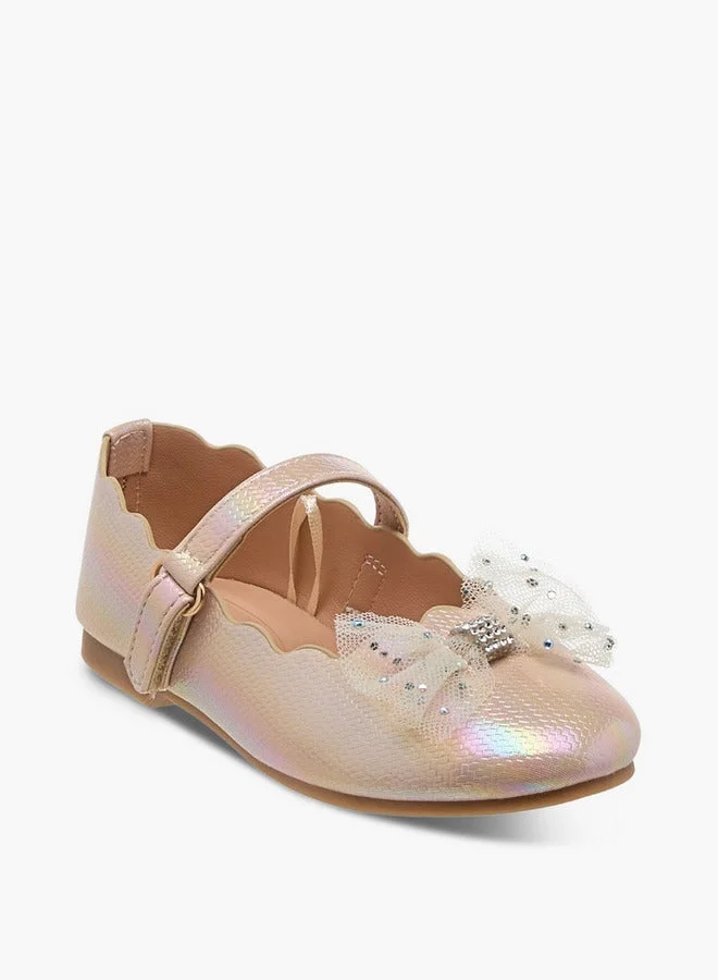 JUNIORS Girls Bow Accent Ballerina Shoes with Hook and Loop Closure