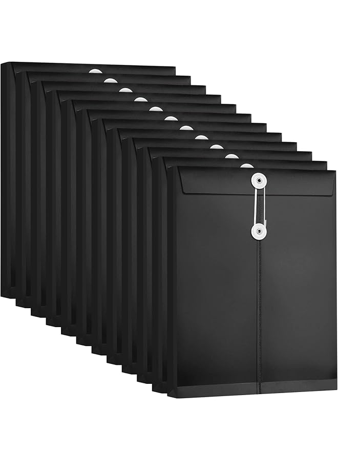 إيروريكس مجموعة من 12 مجلد مستندات مع قفل خيطي، محافظ بلاستيكية A4، مجلدات بلاستيكية، مجلد مظروف A4، غلاف مستند، خطاب للمكتب والمدرسة والمنزل، أسود - Image 1