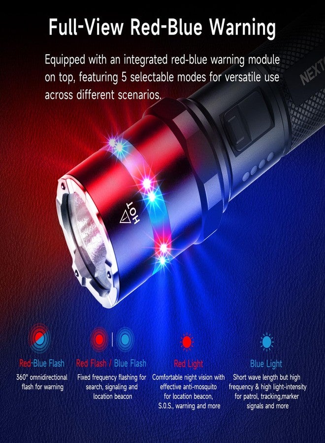 NEXTORCH P84 LED Police Flashlight, 3700 High Lumens Rechargeable Flashlight with Red and Blue Lights & Strobe & Ceramic Bead Broken Window for Night Duty, Outdoor Adventure, Daily Use - Image 5