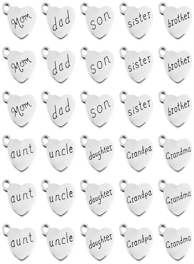 AUEAR, 30 Pack Family Charms Bulk Heart Shaped Pendant Loose Beads for Jewelry Making Wine Decoration - Image 1