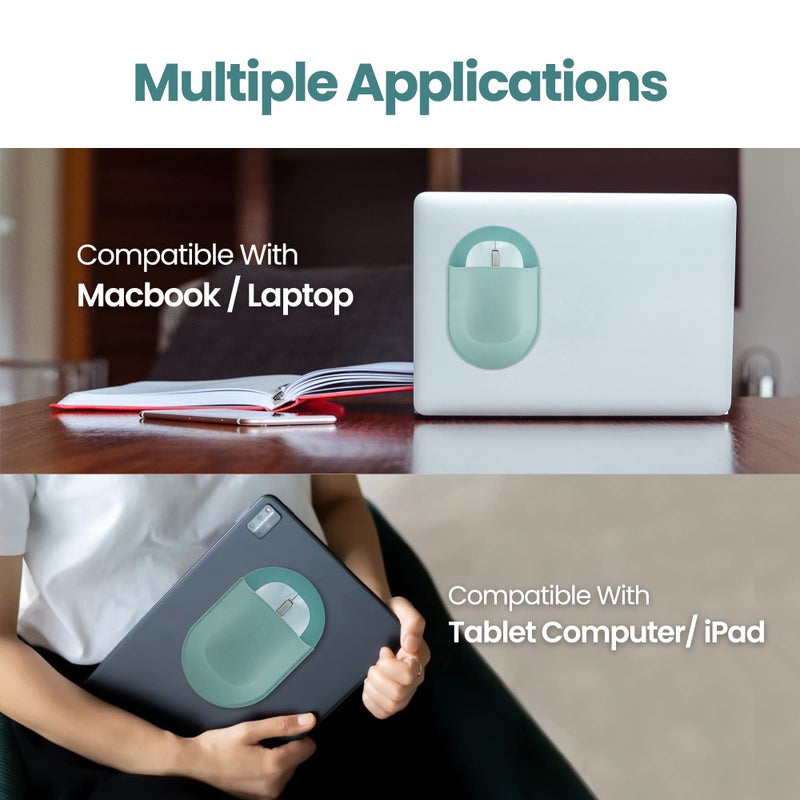 Epessa Universal Stick-On Mouse Pouch, Holder for Wireless Mouse, Sleeve for Laptop, Reusable Adhesive, No Glue Residue, Compatible with iPad or MacBook (Green) - Image 4