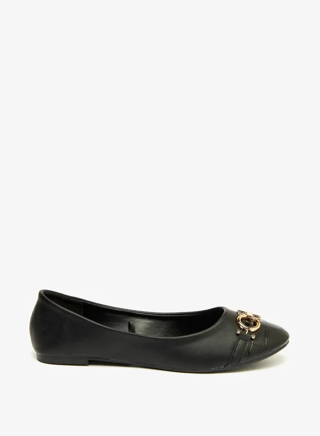 shoexpress Women Textured Slip-On Round Toe Ballerinas with Embellished Detail