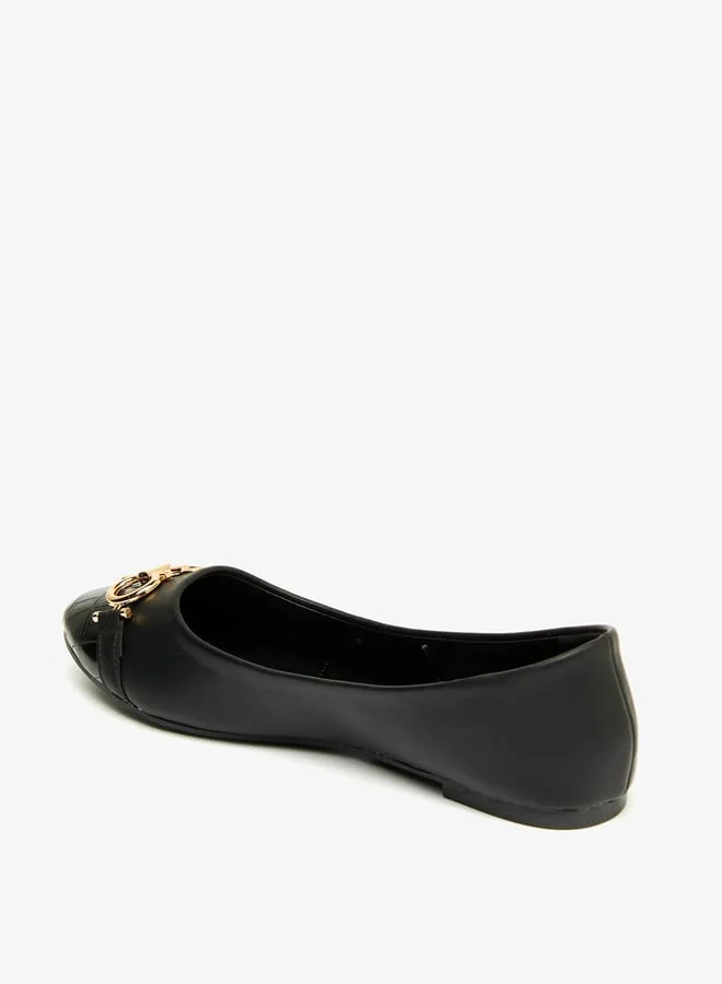 shoexpress Women Textured Slip-On Round Toe Ballerinas with Embellished Detail
