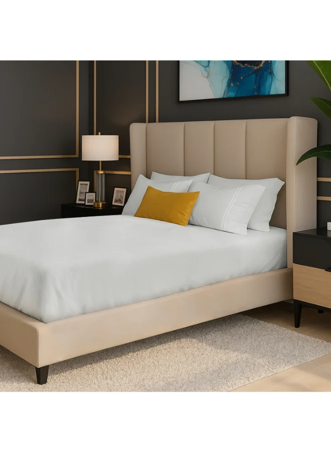 مالبيري ليفينج ملاءة سرير مزدوجة كينج مقاس  سم من القطن الخالص   بلون أبيض مع غطائي وسادة  سم