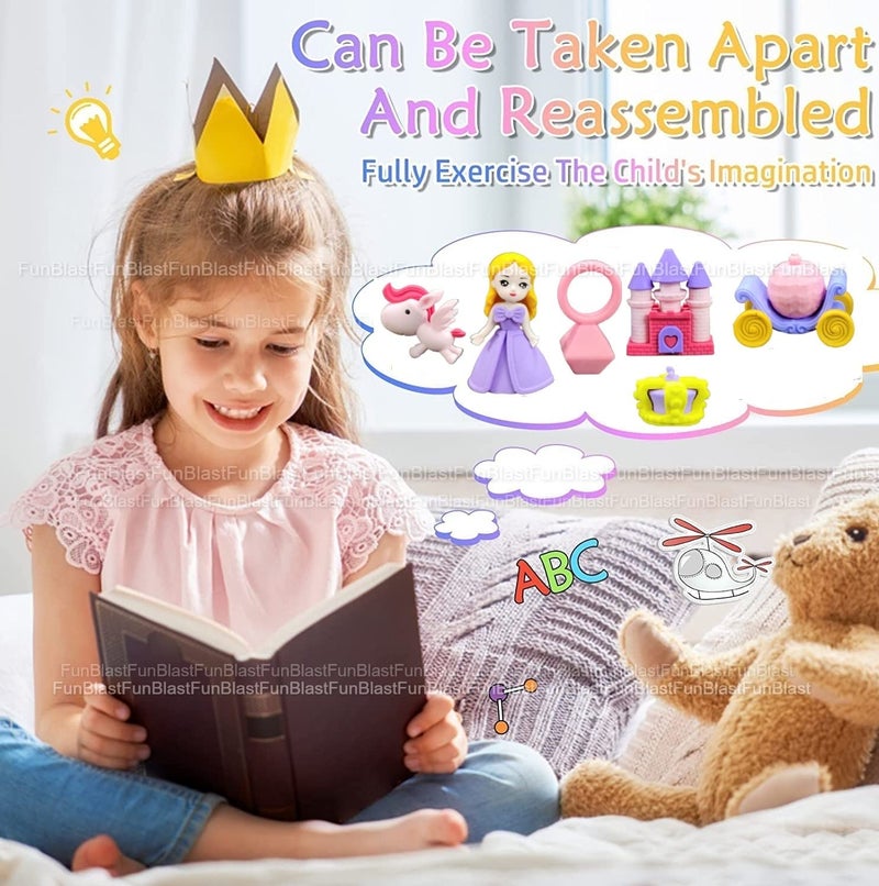 FunBlast Eraser for Kids – Fairy-Tale Palace & Unicorn Theme Erasers Set for Girls, Eraser Set for Return Gift, Stationary Kit for Kids, Rubber for Kid (12 Pcs) - Image 3