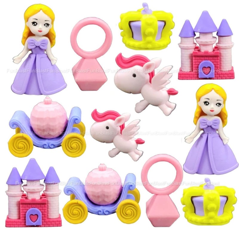 FunBlast Eraser for Kids – Fairy-Tale Palace & Unicorn Theme Erasers Set for Girls, Eraser Set for Return Gift, Stationary Kit for Kids, Rubber for Kid (12 Pcs) - Image 1