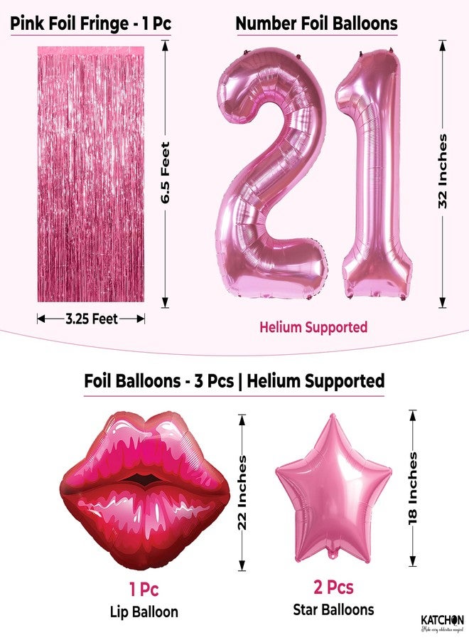 كاتشون مجموعة زينة عيد الميلاد الحادي والعشرين من كاتشون، باللون الوردي، مع بالونات على شكل شفاه ونجوم - عبوة من 42 قطعة | لافتة عيد ميلاد سعيد وزينة على شكل شفاه | زينة عيد ميلاد سعيد الحادي والعشرين للنساء والفتيات | زينة حفلات باللون الوردي - Image 3