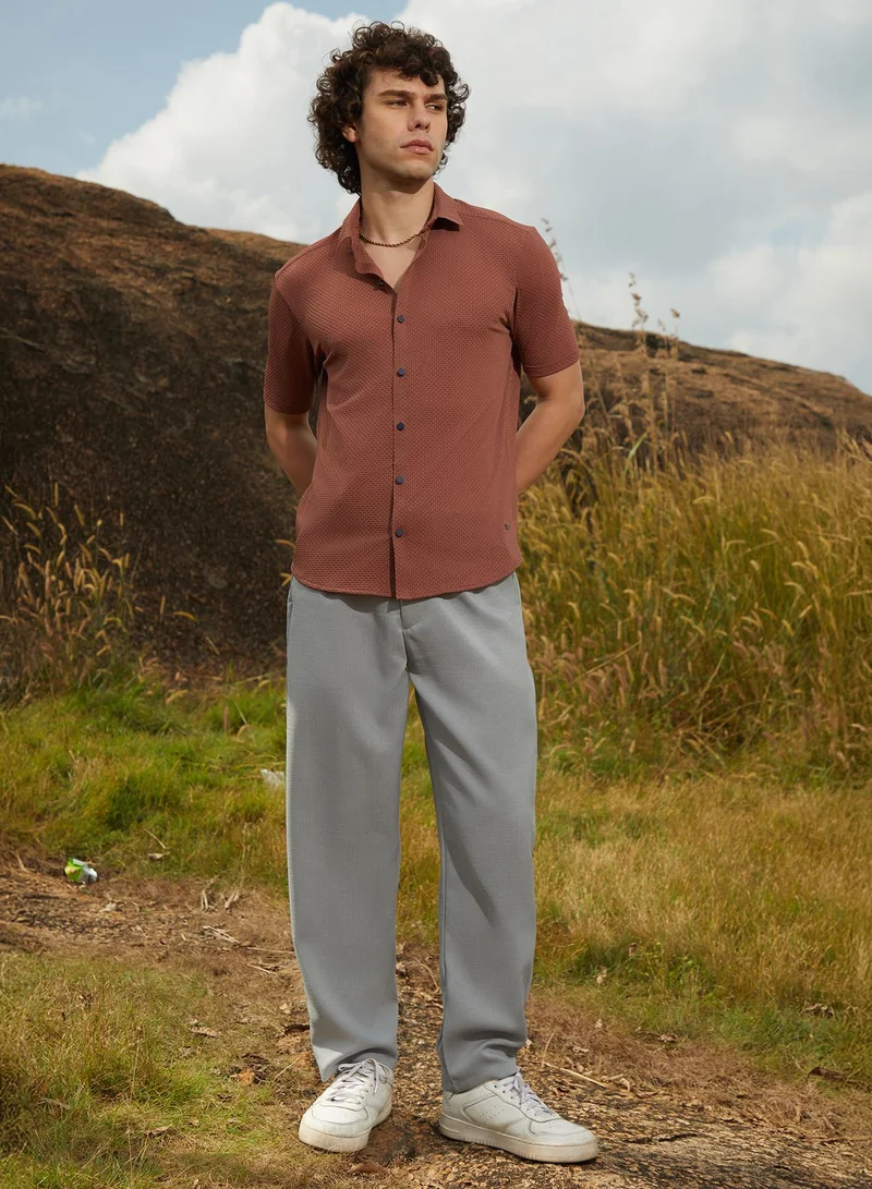 كامبوس سوترا Men's Sienna Brown Warp-Tactile Shirt