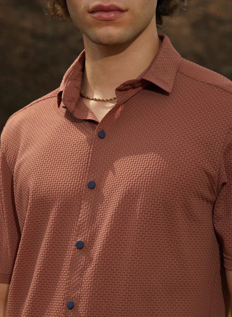كامبوس سوترا Men's Sienna Brown Warp-Tactile Shirt