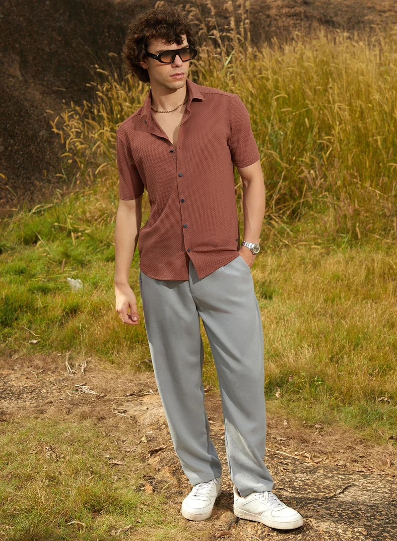 كامبوس سوترا Men's Sienna Brown Warp-Tactile Shirt