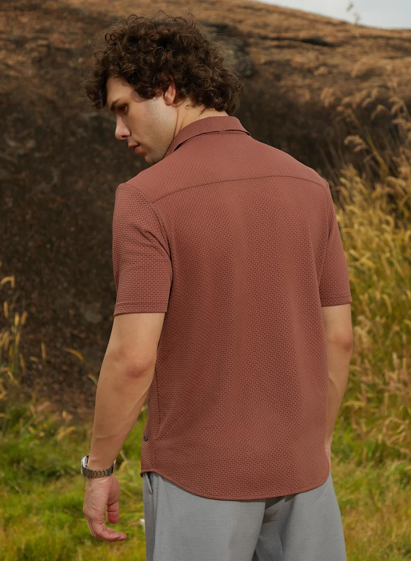 كامبوس سوترا Men's Sienna Brown Warp-Tactile Shirt