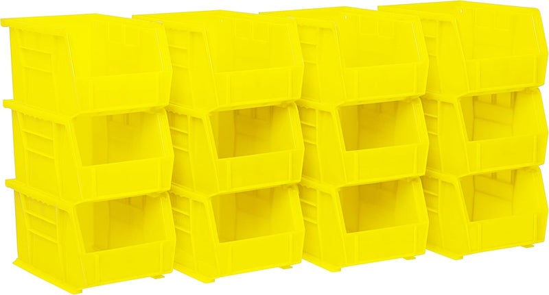 AkroMils 30237 AkroBins Plastic Storage Bins, Space-Saving Stackable Bins for Garage, Pantry, Craft Organization, 9-" x 6-" x 5-", Yellow, 12-Pack - Image 1