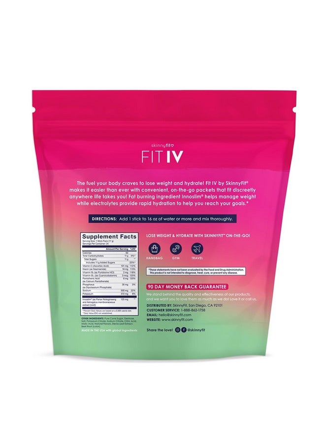 SkinnyFit SkinnyFit FIT IV Hydrating Electrolytes Plus Weight Managing Innoslim, Vitamin B12 & Vitamin C, Rapid Hydration, Healthy Aging, 24 Servings  - Image 2