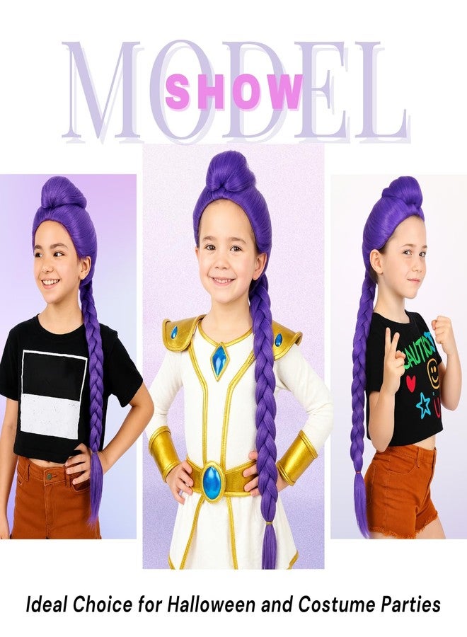 morvally 33.5 Inches Purple Long Braided Ponytail Wig - Anime Cosplay Wigs for Halloween Costume Party (Purple) - Image 5