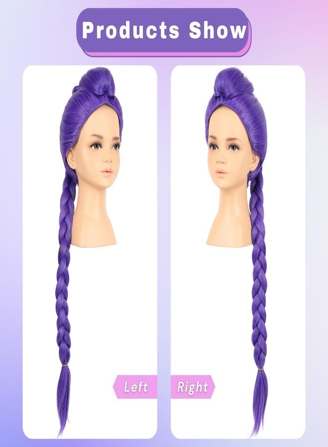 morvally 33.5 Inches Purple Long Braided Ponytail Wig - Anime Cosplay Wigs for Halloween Costume Party (Purple) - Image 3