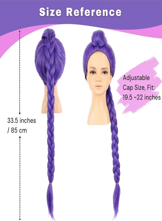 morvally 33.5 Inches Purple Long Braided Ponytail Wig - Anime Cosplay Wigs for Halloween Costume Party (Purple) - Image 2