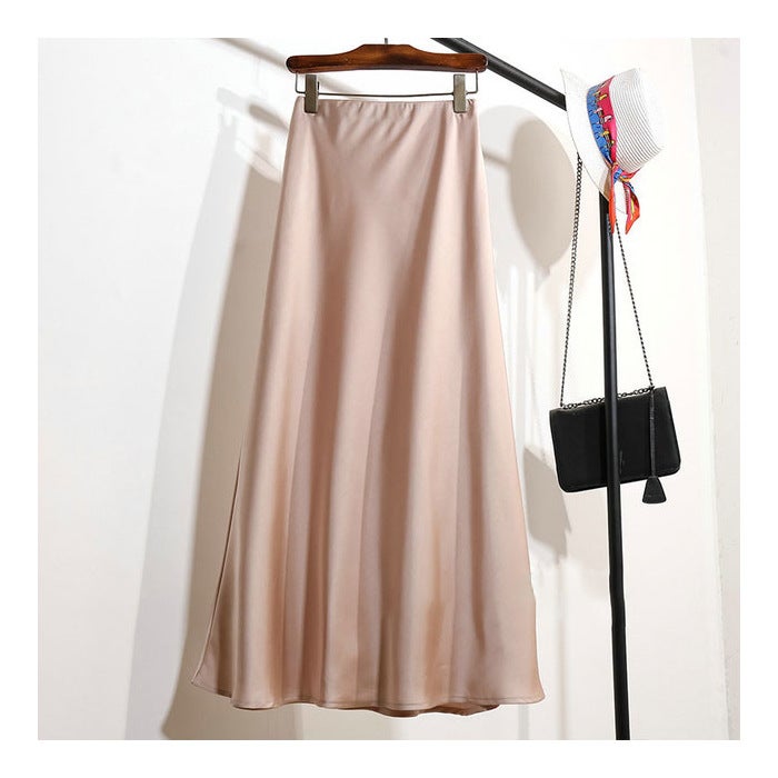 High-Waisted Slimming Long Dress Cracker Khaki French Style Acid-Eaten Silk Skirt For Women Summer New Arrival High-End Feel Nude pink 