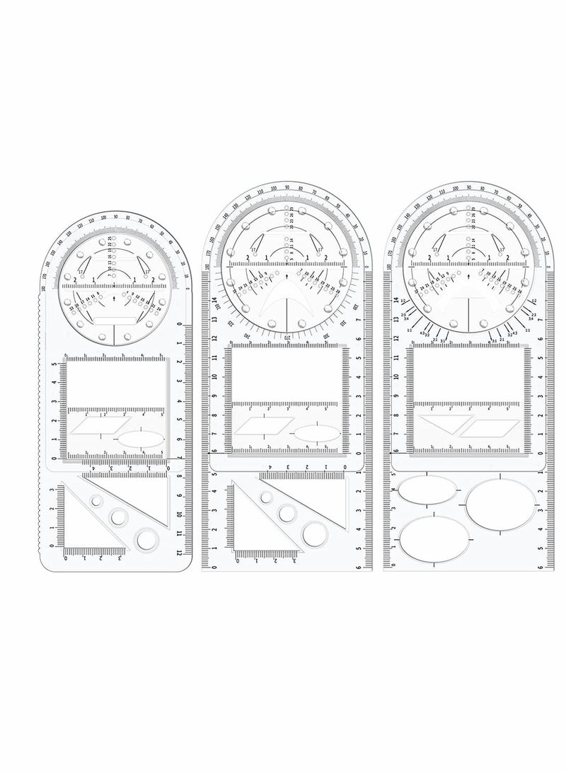 3Pcs Multifunctional Geometric Ruler, Mathematics Drawing Ruler, Geometric Drawing Template Measuring Draft Rulers for Student School Office - Image 1