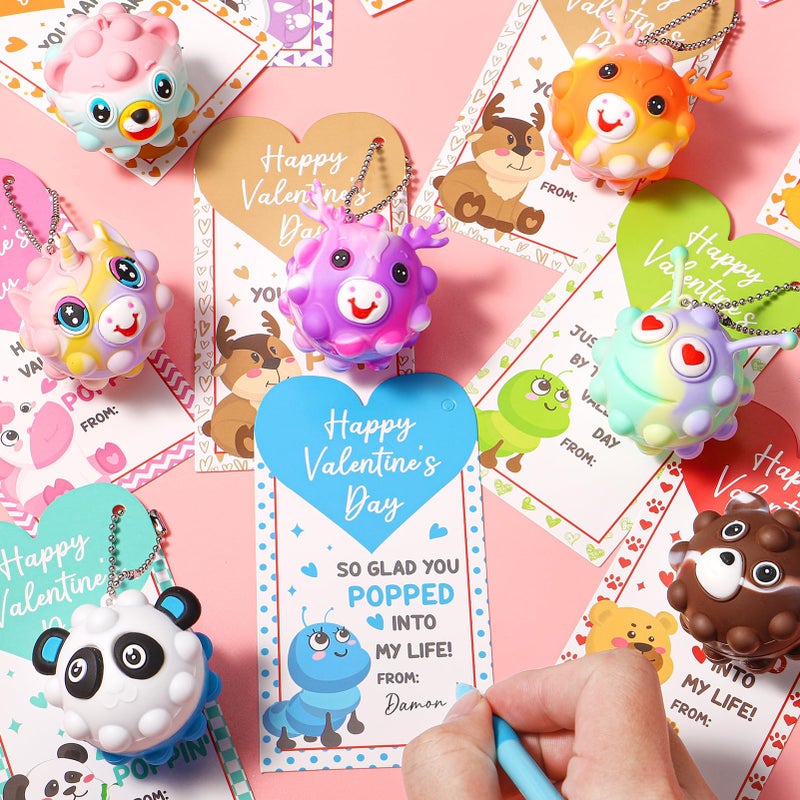 Qinline 24 Pack Valentines Day Gifts for Kids - 3D Jungle Animal Pop Fidget Toy with Gift Cards for Kids Boys Girls  Valentines Party Favors School Classroom Gifts Prizes Exchange Goodie Bags Stuffers - Image 3