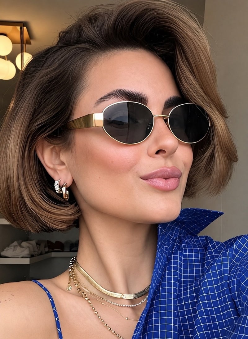 شي إن شي ان نظارات نسائية بيضاوية، بإطار معدني صغير بتصميم ريترو كلاسيكي، نظارات عصرية للبحر والسفر والعطلات والخروجات - Image 1
