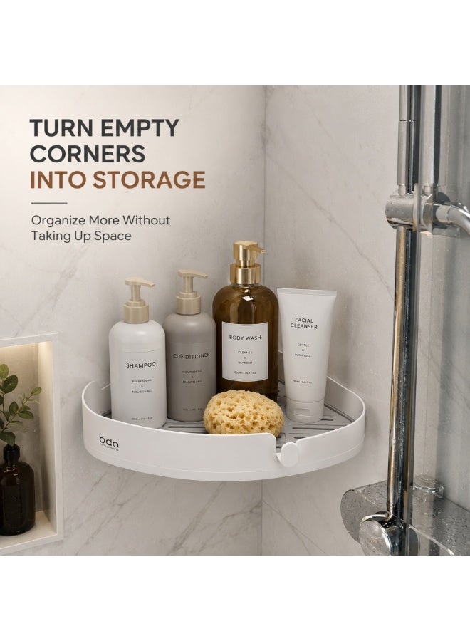 bdo Wall Mounted Triangle Shelf, Corner Shelves for Bathrooms, Kitchen, Bedrooms, Shower Corner Caddy Organizer for Bathroom, Storage Holder for Bathtub and Accessories, White - Image 2