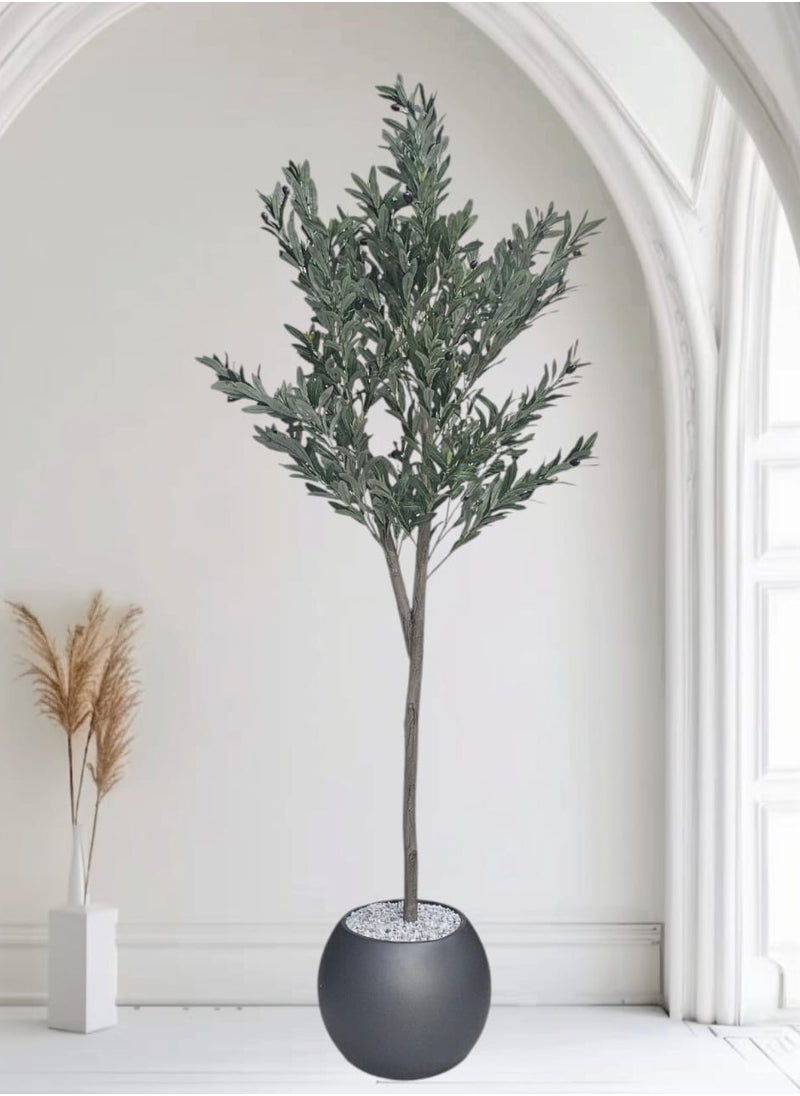 AL KHALDIYA - Fruitful olive tree with a large gray pot, with an attractive design, make your home more elegant, 215 cm - Image 1