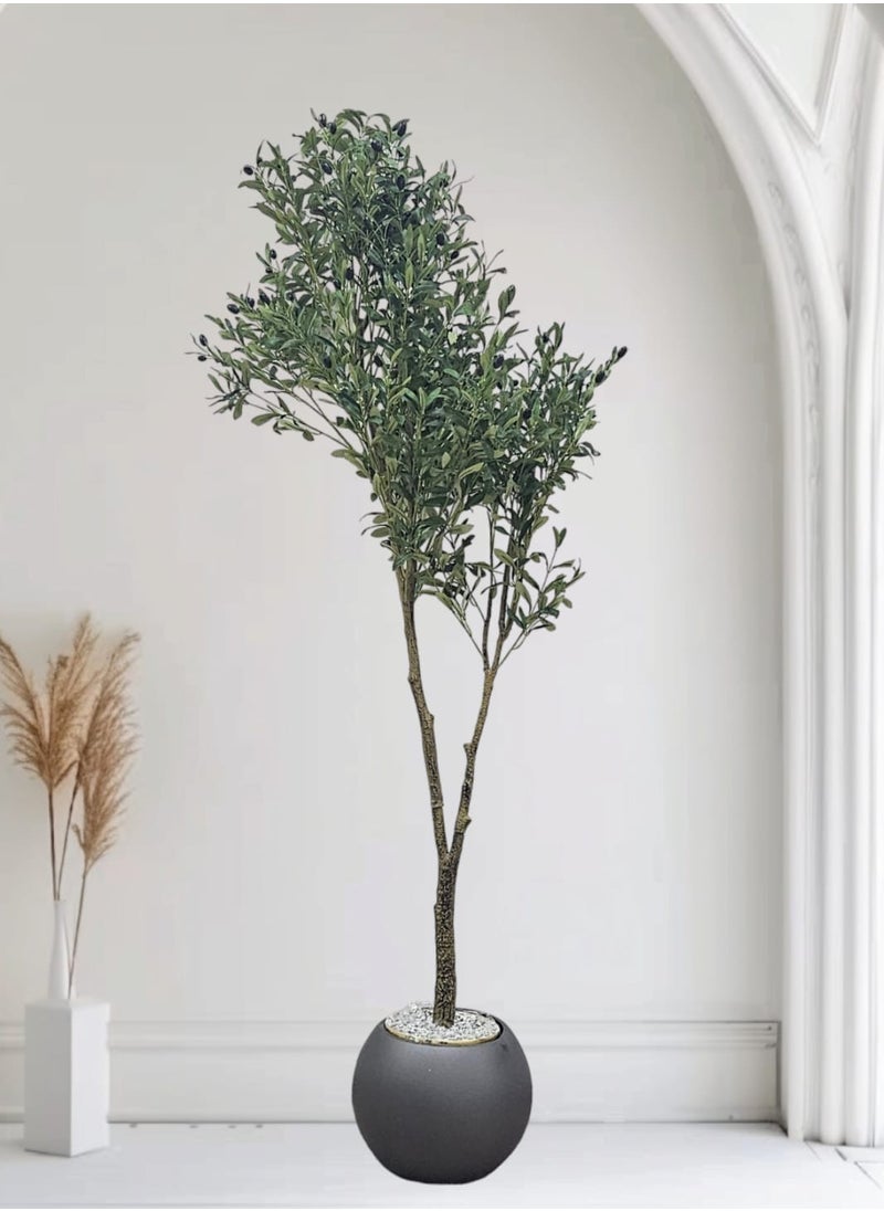 AL KHALDIYA - Fruitful olive tree with a large gray pot, with an attractive design, make your home more elegant, 215 cm - Image 1