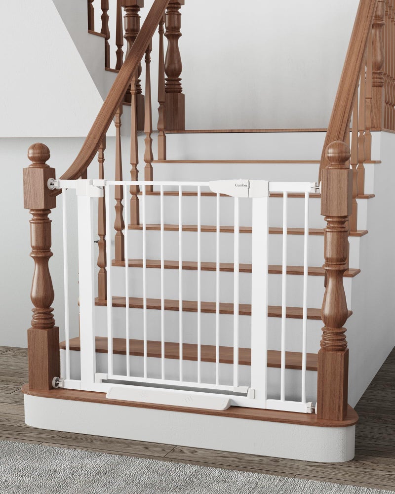 Cumbor 297406 Baby Gate for Stairs Moms Choice Awards WinnerDog Gate for Doorways Pressure Mounted Self Closing Pet Gates for Dogs Indoor Durable Safety Child Gate with Easy Walk Thru Door