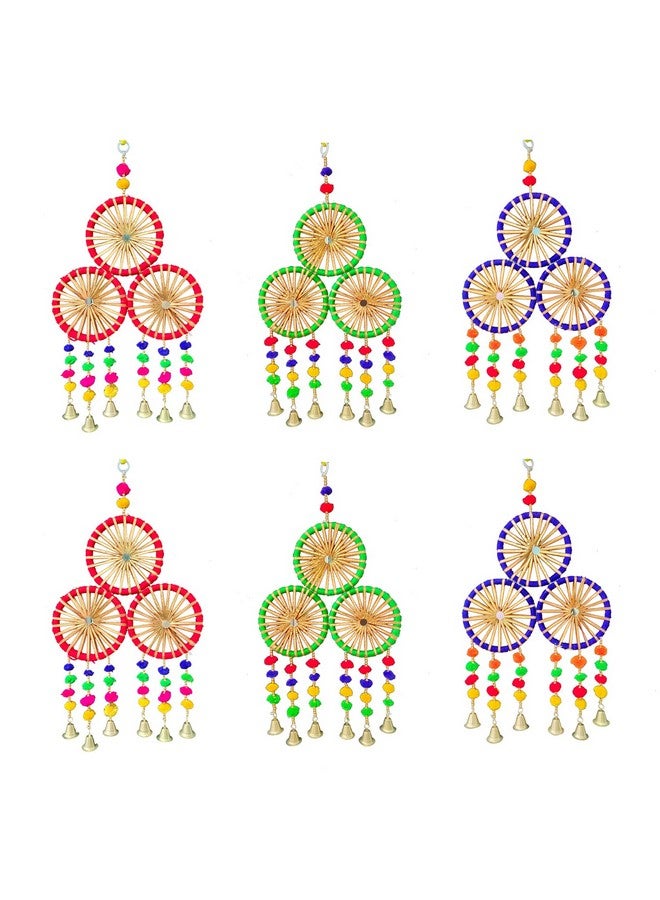 3A Featuretail Handcrafted Decorative Colourful Wall/Door/Window Hanging Bells, Festive or Wedding Hanging Decorative Items (3 in 1 Wheel Bell, Set of 6) - Image 1