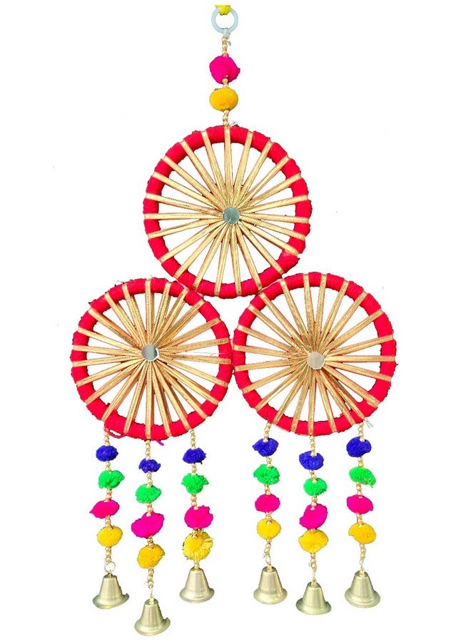 3A Featuretail Handcrafted Decorative Colourful Wall/Door/Window Hanging Bells, Festive or Wedding Hanging Decorative Items (3 in 1 Wheel Bell, Set of 6) - Image 2