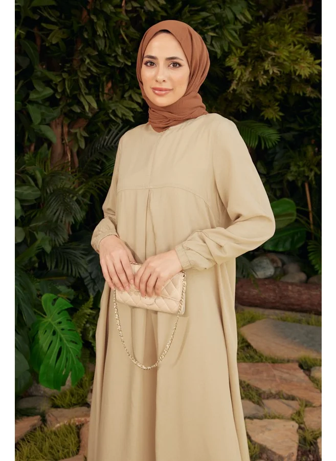 نيوايز 6482-TENSEL Piece Dye Dress Beige