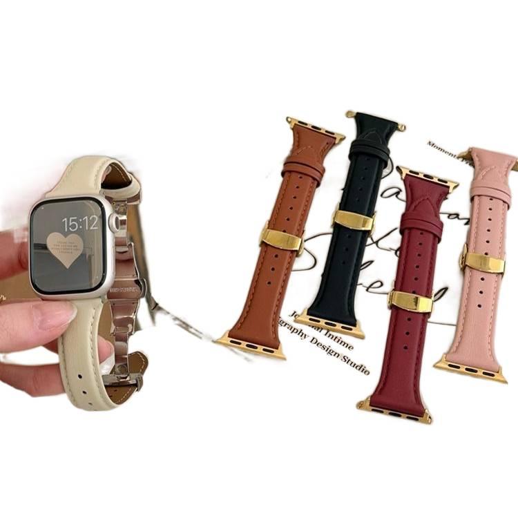 AD Pink Classic Leather Strap Smartwatch Band Compatible with Apple Watch Ultra with Adjustable Fit Replacement Strap for Daily Wear - Image 5