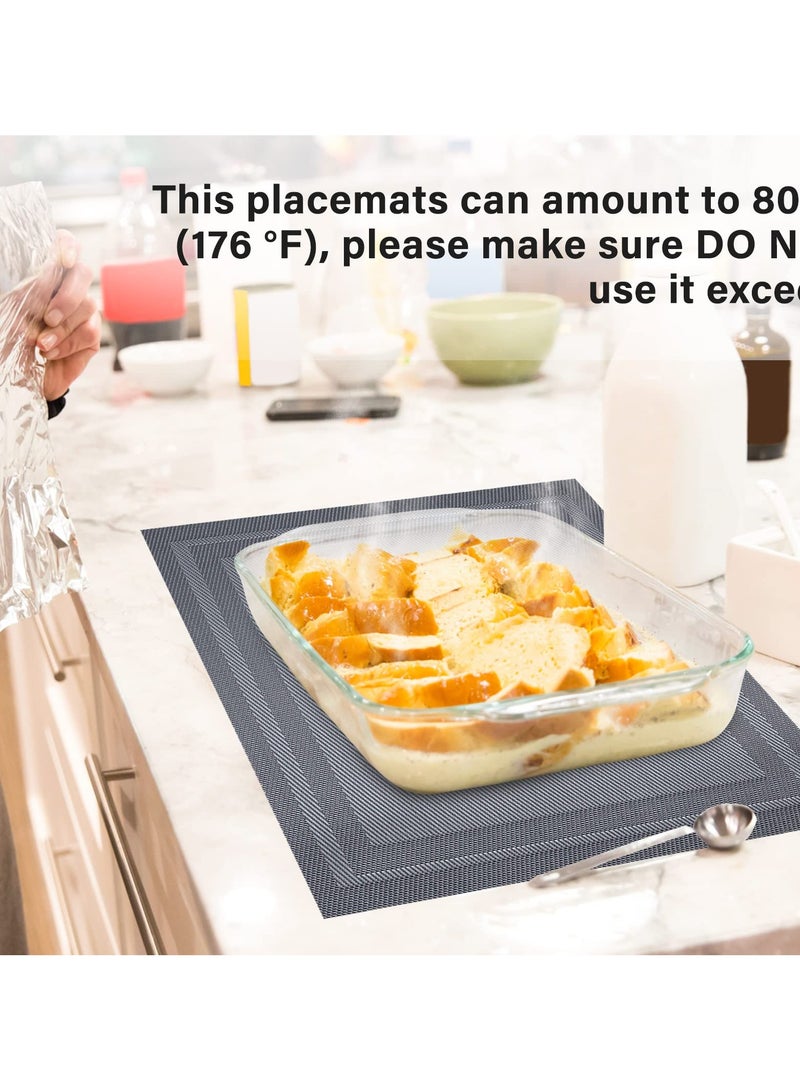 طقم شواء من 6 مفارش ، طاولة طعام معزولة بالفينيل غير قابلة للانزلاق 45x30 سم (رمادي) (رمادي) - Image 4