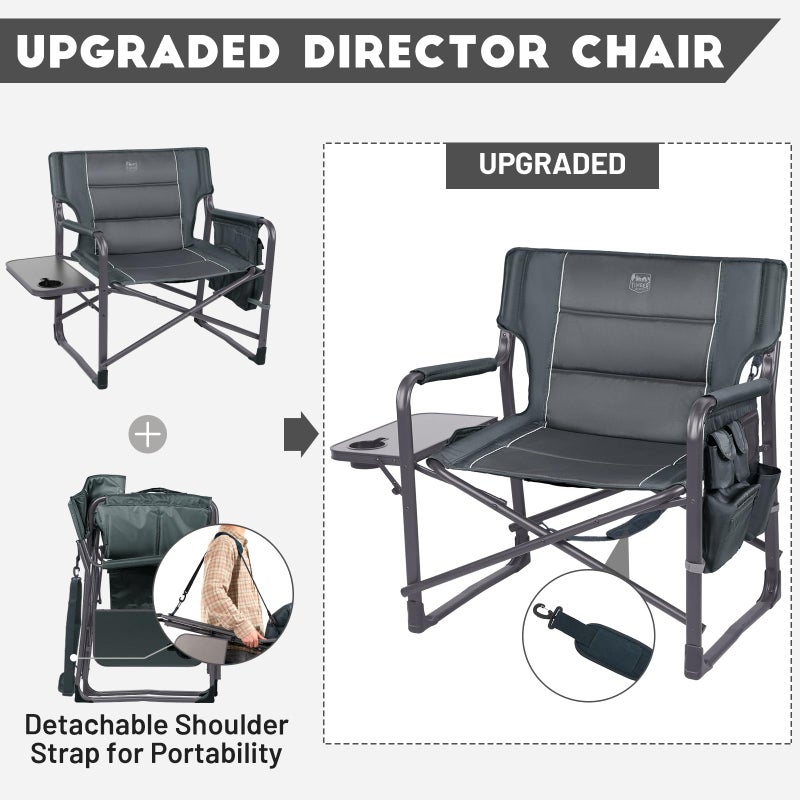 Timber Ridge XXL Upgraded Oversized Directors Chairs with Foldable Side Table, Detachable Side Pocket, Heavy Duty Folding Camping Chair up to 600 Lbs Weight Capacity (Gray) Ideal Gift - Image 3