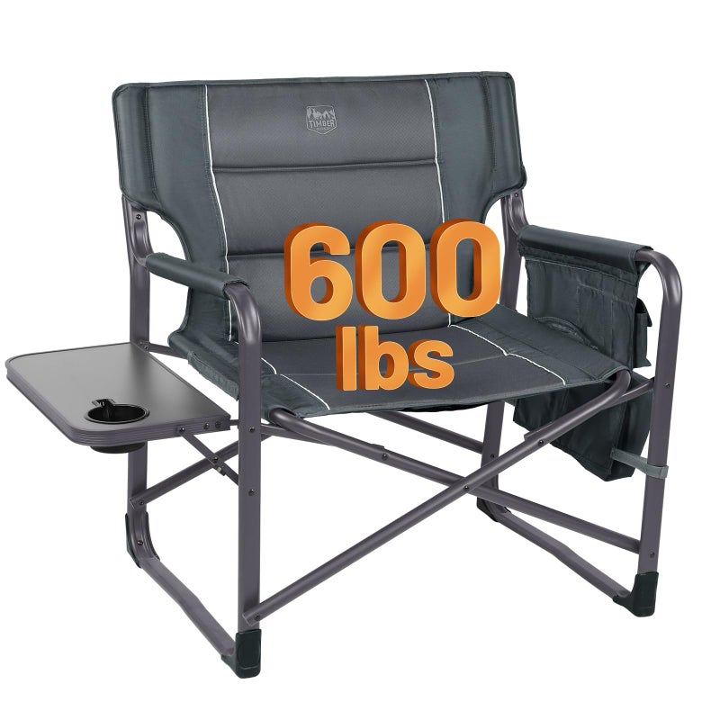 Timber Ridge XXL Upgraded Oversized Directors Chairs with Foldable Side Table, Detachable Side Pocket, Heavy Duty Folding Camping Chair up to 600 Lbs Weight Capacity (Gray) Ideal Gift - Image 1